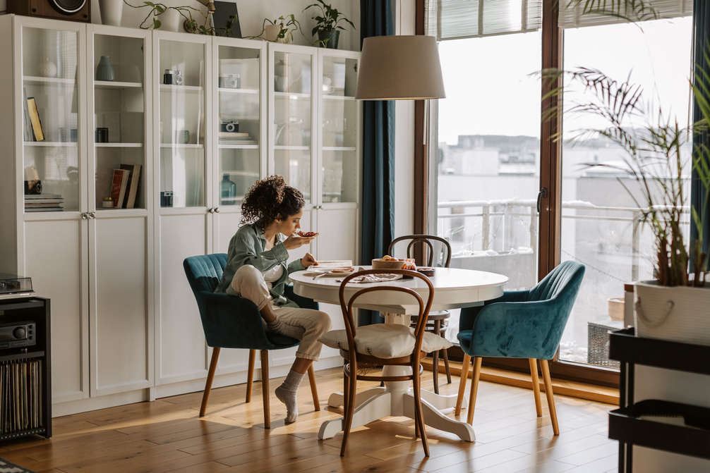 Real Estate Editorial Indoor Woman Having Breakfast at Home